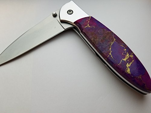 Santa Fe Stoneworks Purple Turquoise handle Pocketknife on Leek Blade A/O