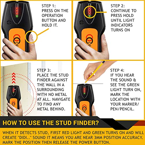 Ofircreation Stud Finder & Multifunction Device (Laser Level line, Leveler, Metric Ruler) - Stud Finder Wall Scanner With Laser Level Can Be Used as Pictures Hanging Tool and Ruler