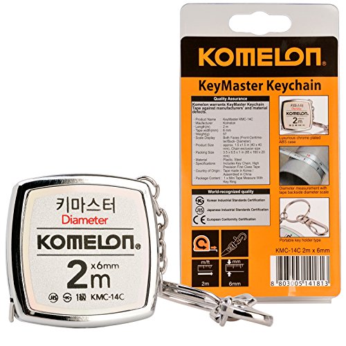 Komelon KMC-14C Keymaster Metric Tape Measure 2-Meter/Diameter Keychain Pocket Mini Key Chain Ring Chrome Coated Measuring Tool with English Manual Included