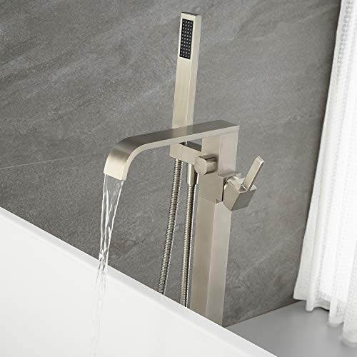 Artiqua Freestanding Bathtub Faucet Tub Filler Brushed Nickel Floor Mount Faucets Brass Single Handle with Hand Shower