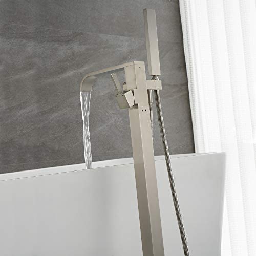 Artiqua Freestanding Bathtub Faucet Tub Filler Brushed Nickel Floor Mount Faucets Brass Single Handle with Hand Shower