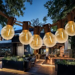led globe g40 outdoor string lights, 40ft patio lights with 25+3 glass bulbs(1w, 2700k), commercial hanging lights for backyard bistro pergola party decor