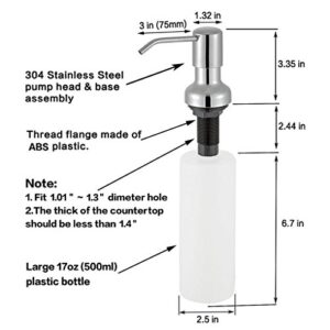 Kabter Built in Deck Mount Kitchen Sink Soap Dispenser 17oz, Brushed Stainless Steel