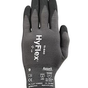 Ansell HyFlex 11-840 Ergonomic Abrasion-Resistant Nylon Spandex Nitrile Coated Industrial Gloves for Automotive, Fabrication - Large (9) Grey (144 Pairs)