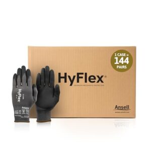 Ansell HyFlex 11-840 Ergonomic Abrasion-Resistant Nylon Spandex Nitrile Coated Industrial Gloves for Automotive, Fabrication - Large (9) Grey (144 Pairs)