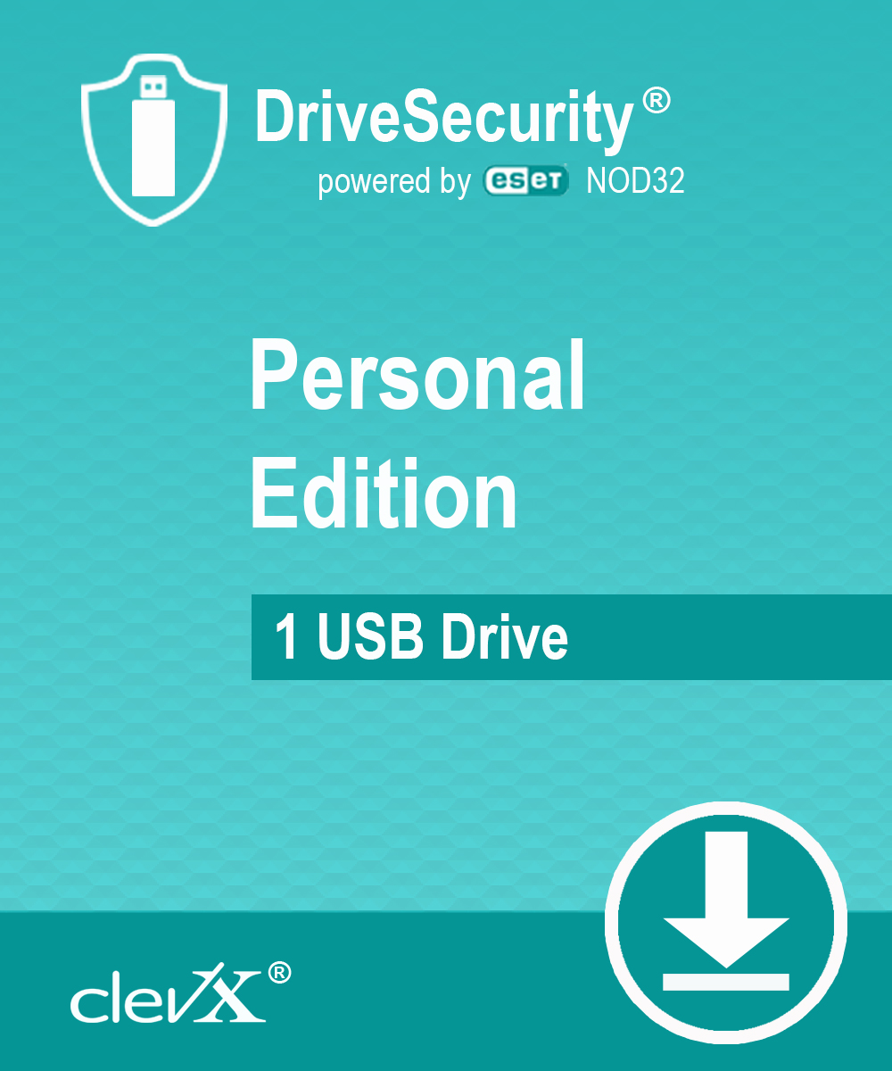 ClevX DriveSecurity powered by ESET - Personal Edition - Automatic Malware (Antivirus) Protection for portable drives - 1 year, for 1 portable USB Flash drive or external HDD/SSD device [Online Code]