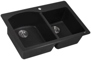 ruvati 33 x 22 inch drop-in topmount granite composite double bowl kitchen sink - midnight black - rvg1344bk