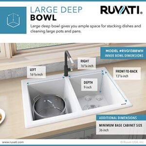 Ruvati 33 x 22 inch Drop-in Topmount Granite Composite Double Bowl Kitchen Sink - Arctic White - RVG1388WH