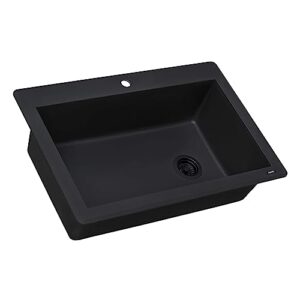 ruvati 33 x 22 inch drop-in topmount granite composite single bowl kitchen sink slope bottom - midnight black - rvg1033bk