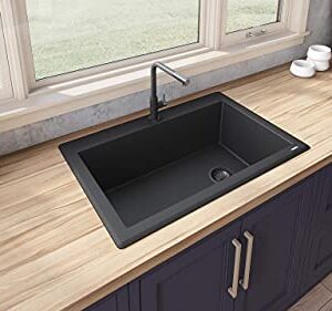 Ruvati 33 x 22 inch Drop-in Topmount Granite Composite Single Bowl Kitchen Sink Slope Bottom - Midnight Black - RVG1033BK