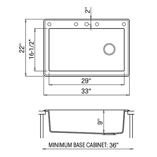 Ruvati 33 x 22 inch Drop-in Topmount Granite Composite Single Bowl Kitchen Sink Slope Bottom - Midnight Black - RVG1033BK