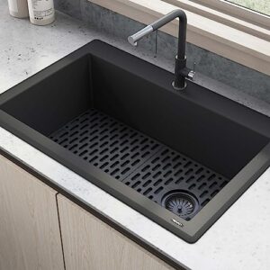 Ruvati 33 x 22 inch Drop-in Topmount Granite Composite Single Bowl Kitchen Sink Slope Bottom - Midnight Black - RVG1033BK