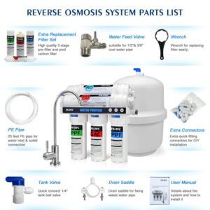 FS-TFC 5-Stage Reverse Osmosis Water Filtration System 100GPD Fast Flow Plus Extra 4 Filter for Free (FS-RO-100G-A)