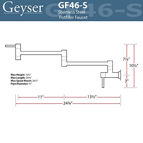 Geyser GF46-S Andorra Series Stainless Steel Wall Mount Two Handle Pot Filler Faucet (Brushed Stainless Steel Finish)