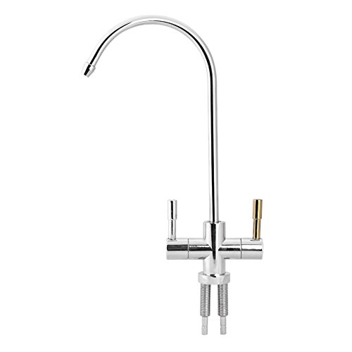 Aramox Faucet, 1/4'' Double Holes Sink Faucet Tap Chrome Reverse Osmosis RO Drinking Water Filter