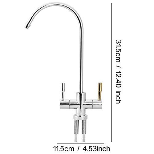 Aramox Faucet, 1/4'' Double Holes Sink Faucet Tap Chrome Reverse Osmosis RO Drinking Water Filter