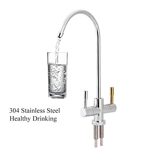 Aramox Faucet, 1/4'' Double Holes Sink Faucet Tap Chrome Reverse Osmosis RO Drinking Water Filter