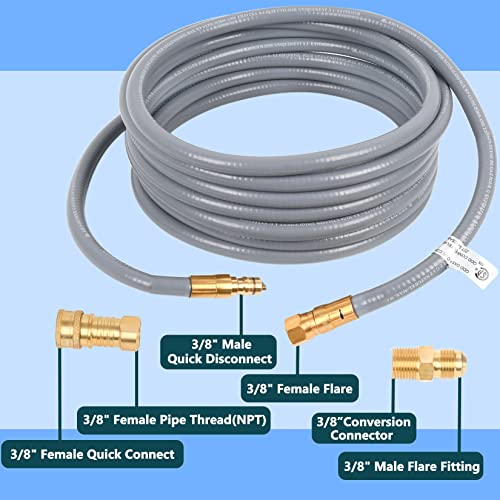 GasSaf 3/8 Inch ID Natural Gas Hose 24 Feet Quick Connect Gas Hose with 3/8 Female Pipe Thread x 3/8 Male Flare Conversion Kit for Gas Grill, Patio Heater, Generator and More