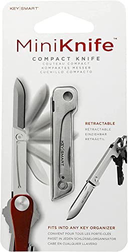KeySmart Mini Knife - Keychain Pocket Knife, Compact Folding Boc Cutter with Stainless Steel, Add-On Accessory (Silver)