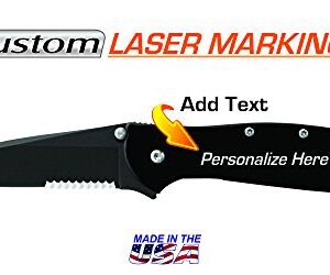 Kershaw Custom Laser Engraved Leek Knife 1660CKTST Black Handle with Black Serrated Edge Blade