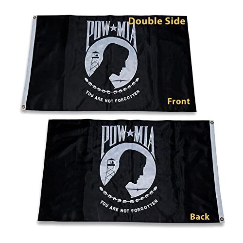 Pow Mia Flag Embroidered 3x5 Outdoor - Heavy Duty Double Sided You are Not Forgotten War Flags 300D Nylon Military Pow Flags for Outside