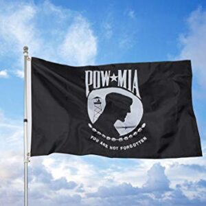 Pow Mia Flag Embroidered 3x5 Outdoor - Heavy Duty Double Sided You are Not Forgotten War Flags 300D Nylon Military Pow Flags for Outside