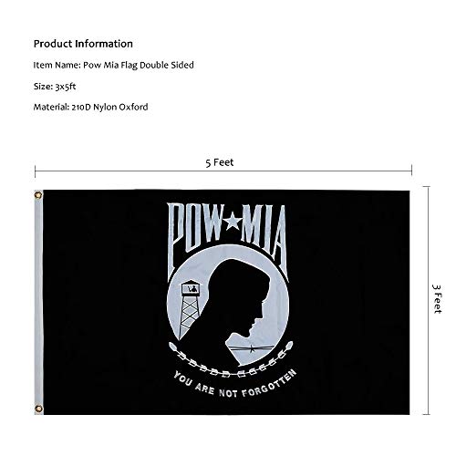 Pow Mia Flag Embroidered 3x5 Outdoor - Heavy Duty Double Sided You are Not Forgotten War Flags 300D Nylon Military Pow Flags for Outside