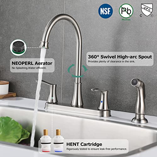PARLOS 8 Inch Two Handles High Arch Kitchen Sink Faucet with Side Sprayer & Supply Lines, Brushed Nickel, Demeter 14138