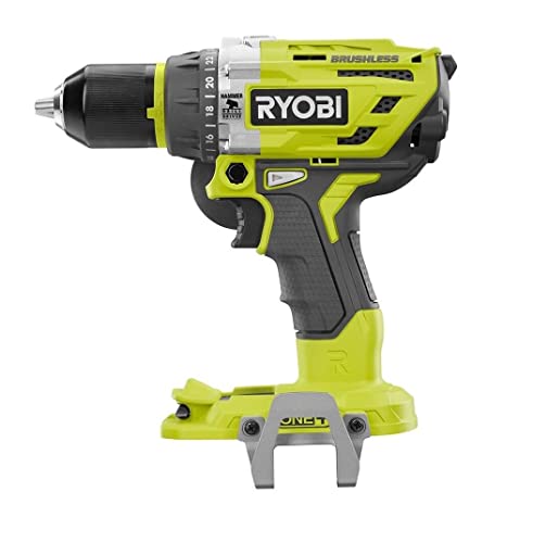 Ryobi P251 One+ 18V Lithium Ion 750 Inch Pound Brushless Hammer Drill Driver w/ 3 Drilling Modes, 24 Position Clutch, and Ergonomic Handle (Renewed)