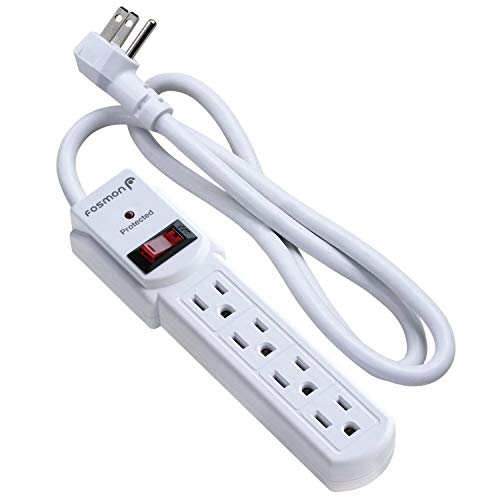 Fosmon 4 Outlet Small Surge Protector Power Strip - 3Ft Short Power Strip with Short Extension Cord & Flat Plug, 1875W, 490 Joules 4 Multi Plug Wall Mountable 3 Foot For Home Office Dorm, ETL Listed