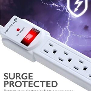 Fosmon 4 Outlet Small Surge Protector Power Strip - 3Ft Short Power Strip with Short Extension Cord & Flat Plug, 1875W, 490 Joules 4 Multi Plug Wall Mountable 3 Foot For Home Office Dorm, ETL Listed