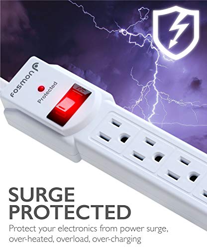 Fosmon 4 Outlet Small Surge Protector Power Strip - 3Ft Short Power Strip with Short Extension Cord & Flat Plug, 1875W, 490 Joules 4 Multi Plug Wall Mountable 3 Foot For Home Office Dorm, ETL Listed