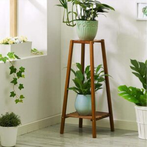 magshion bamboo tall plant stand pot holder small space flower shelf rack display table (2-tier)