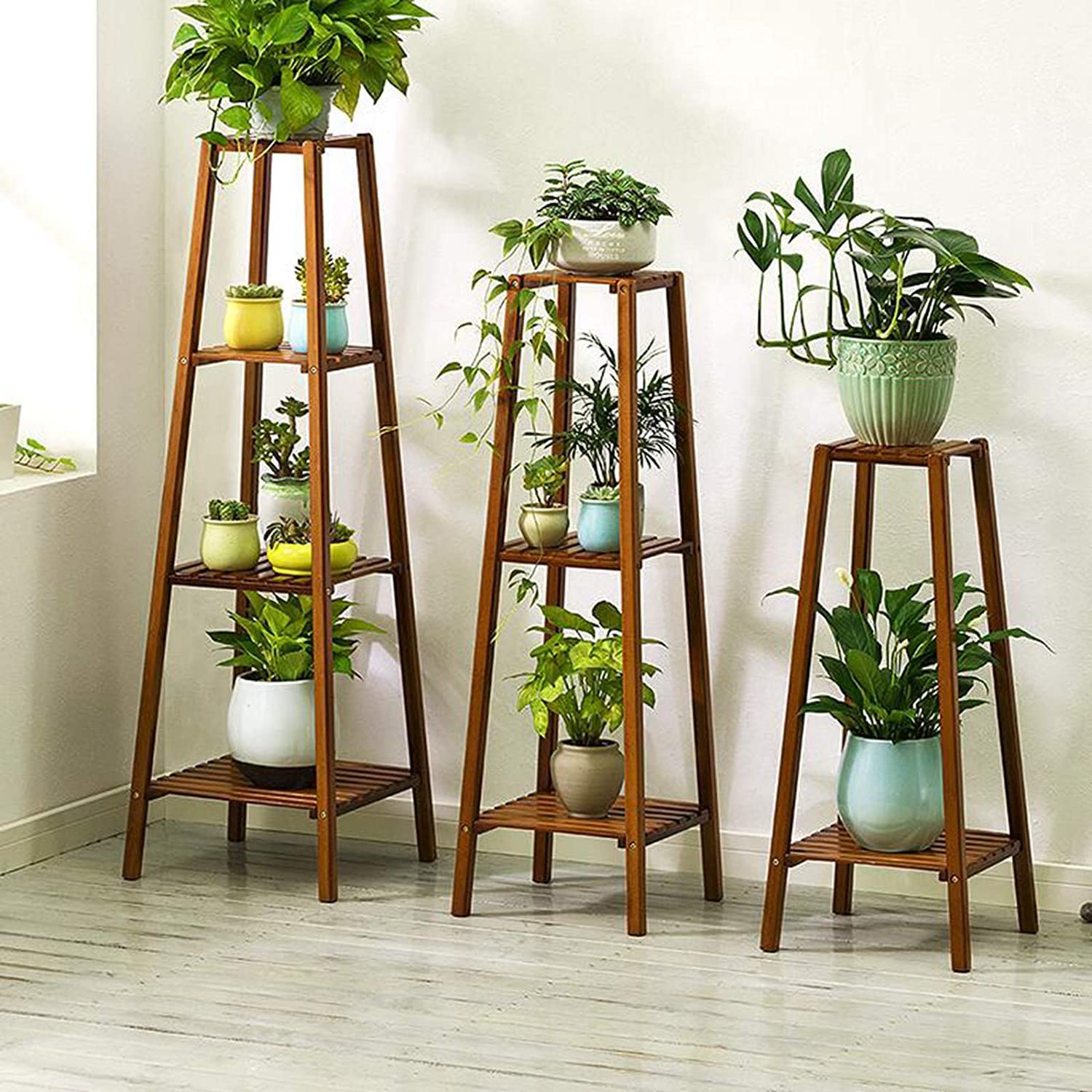 Magshion Bamboo Tall Plant Stand Pot Holder Small Space Flower Shelf Rack Display Table (2-Tier)