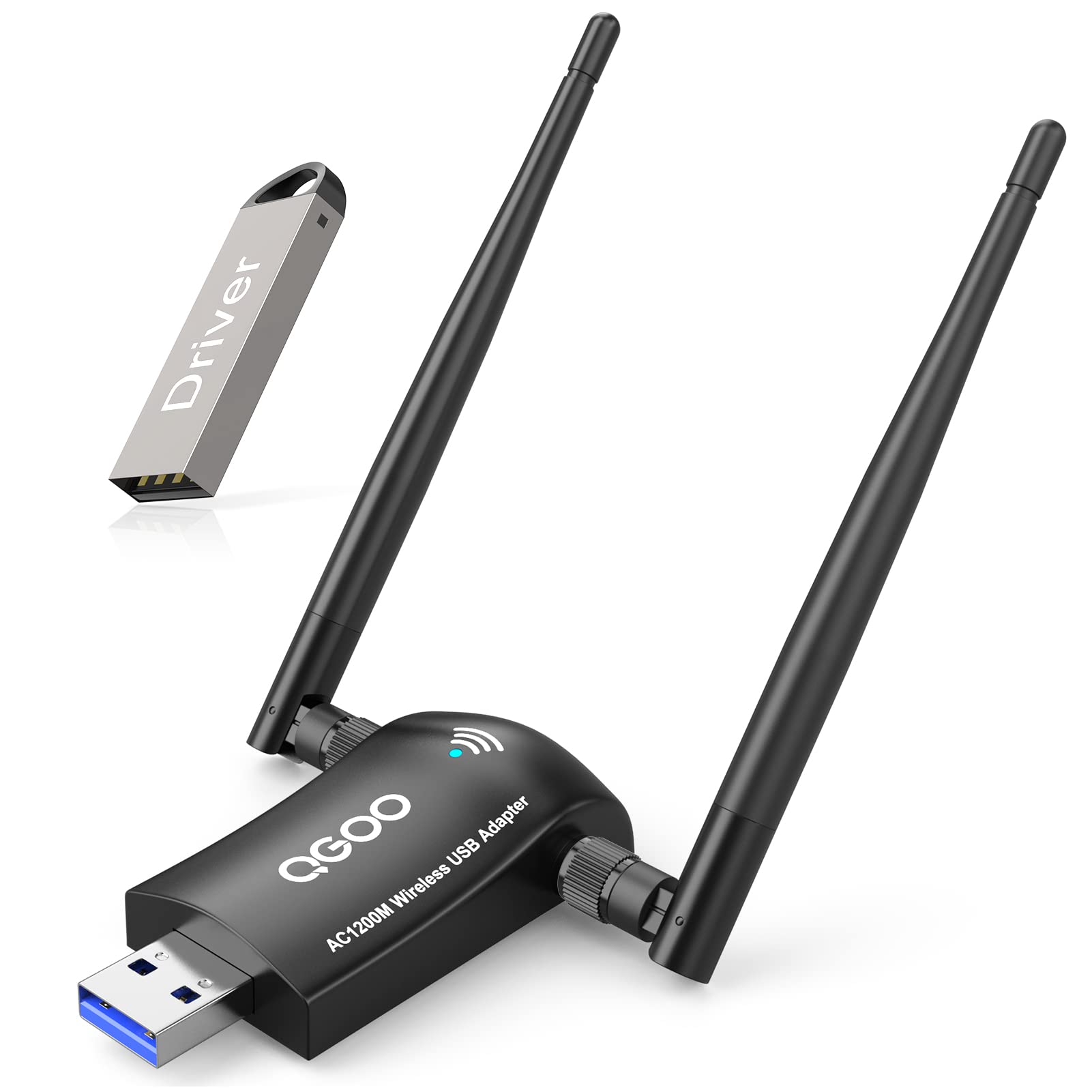 Wireless USB WiFi Adapter for PC, QGOO WiFi Adapter USB 3.0 AC1200 High Gain Dual 5dBi Antennas 802.11ac/a/b/g/n Dual Band 2.4GHz/300Mbps 5GHz/867Mbps for Windows 11/10/8.1/8/7