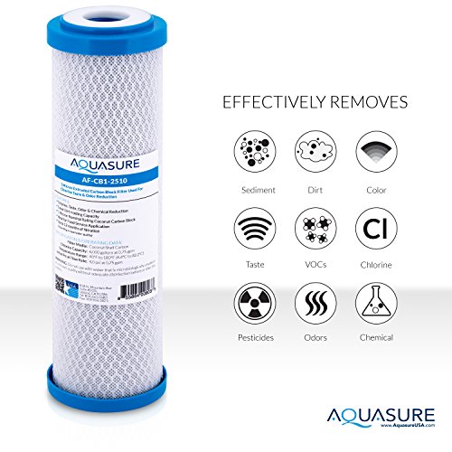 Aquasure Pioneer Series 1 Micron Solid Coconut Shell Carbon Block Water Filter - 10" x 2.5"