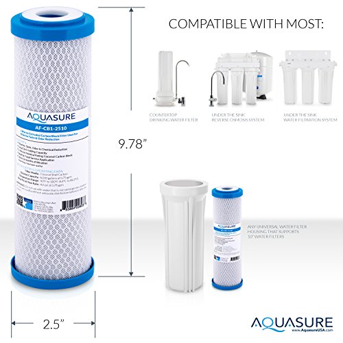 Aquasure Pioneer Series 1 Micron Solid Coconut Shell Carbon Block Water Filter - 10" x 2.5"