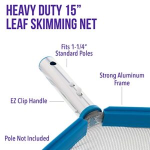 U.S. Pool Supply Professional Heavy Duty Large 15" Swimming Pool Leaf Skimmer Net - Strong Aluminum Frame for Faster Cleaning & Easier Debris Pickup and Removal