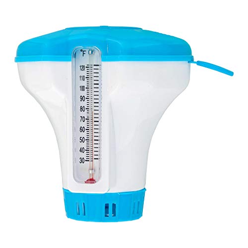 U.S. Pool Supply Spa, Hot Tub, Small Pool, 4-1/2" Diameter Floating Chlorine & Bromine Chemical Dispenser with 120° F Thermometer, Holds 1" or 1-1/2" Tablets - Adjustable Chemical Delivery