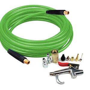 dp dynamic power polyurethane braided air hose 1/4" x 25 ft with 10 pcs air compressor accessories kit, 200 psi.