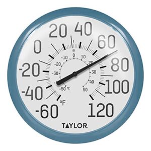 taylor big and bold wall indoor outdoor thermometer, 13.25 inch, teal