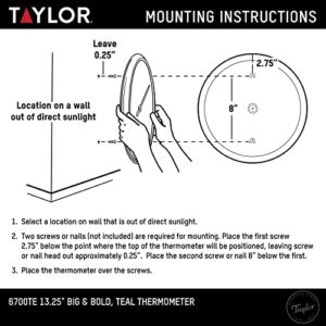 Taylor Big and Bold Wall Indoor Outdoor Thermometer, 13.25 inch, Teal