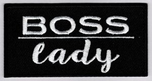 boss lady embroidered iron on patch - 3 x 1 1/2 inch