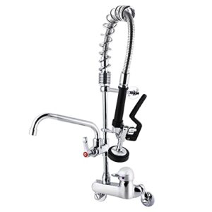 maxsen wall mount commercial sink faucet with sprayer 4-8 inch adjustable center 25'' height brass faucet body 8 inch swing spout fit for compartment sink in bar or restaurant(m6810-1p)