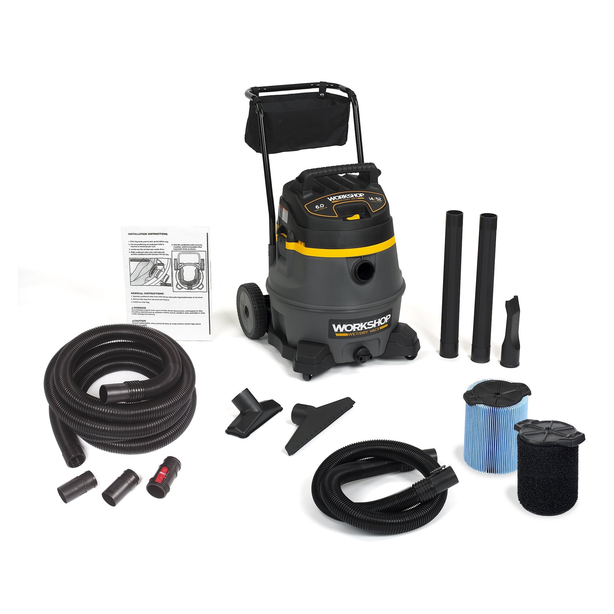 WORKSHOP Wet Dry Vac WS1400CA, 14-Gallon Shop Vacuum Cleaner, 6.0 Peak HP w/ hose and filter