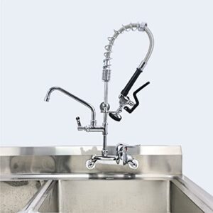 MaxSen Wall Mount Commercial Sink Faucet with Sprayer 4-8 Inch Adjustable Center 25'' Height Brass Faucet Body 8 Inch Swing Spout fit for Compartment Sink in Bar or Restaurant(M6810-1P)