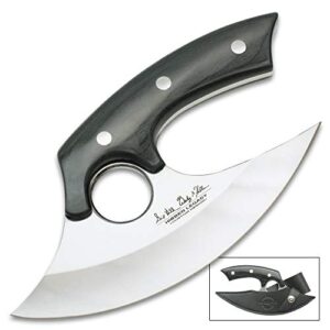Hibben Legacy Ulu Knife – Keenly Sharp 5Cr15 Stainless Steel Blade, Pakkawood Handle Scales, Stainless Steel Pins, Leather Sheath – Sleek Reimagining of the Classic Ulu Knife - 7 5/8” Overall