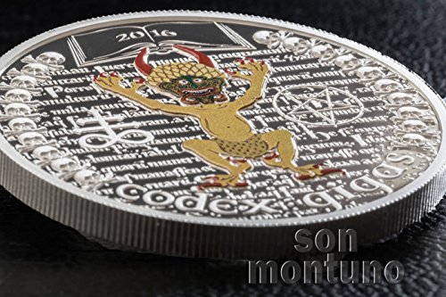CODEX GIGAS - The Devil's Bible 1 Oz Silver Proof Coin in Box with Certificate of Authenticity"The Dark Side Series" - 2016 Equatorial Guinea 1000 Francs