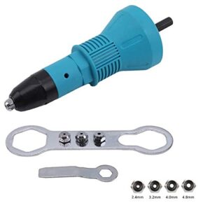 rivet gun for cordless drill electric, 4everhope electric drill tool kit riveter adapter insert nut hand power tool accessories (blue,8mm)