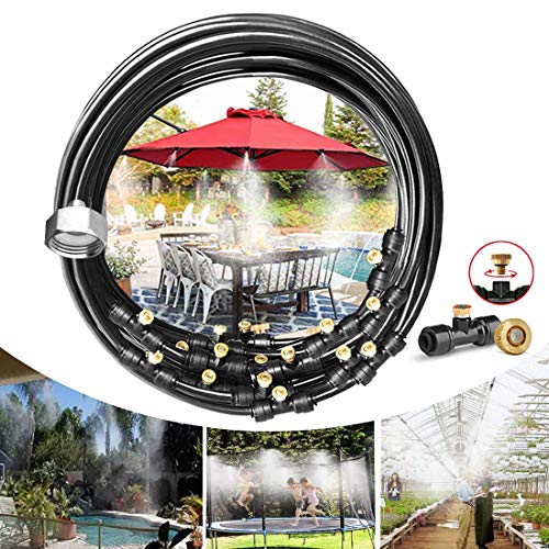 Landgarden Outdoor Misting Cooling System,33ft Misting Line,11 Brass Mist Nozzles for Patio Garden Greenhouse